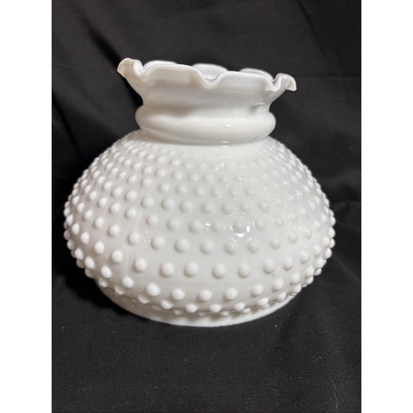 Vintage White Milk Glass Ruffled Top Hobnail Hurricane Lamp Shade 7" Fitter - Picture 2 of 10